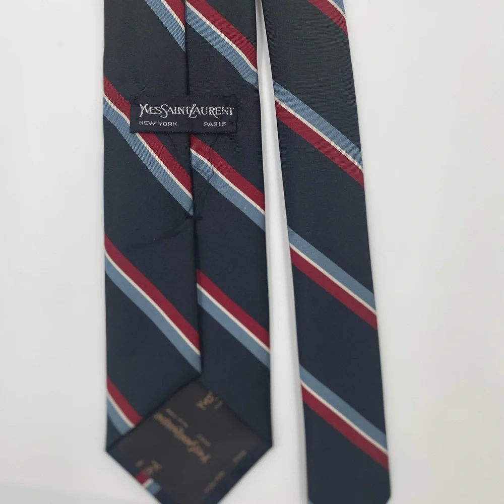 Yves Saint Laurent Black Tie with Red and Blue Stripes - Picture 5 of 7